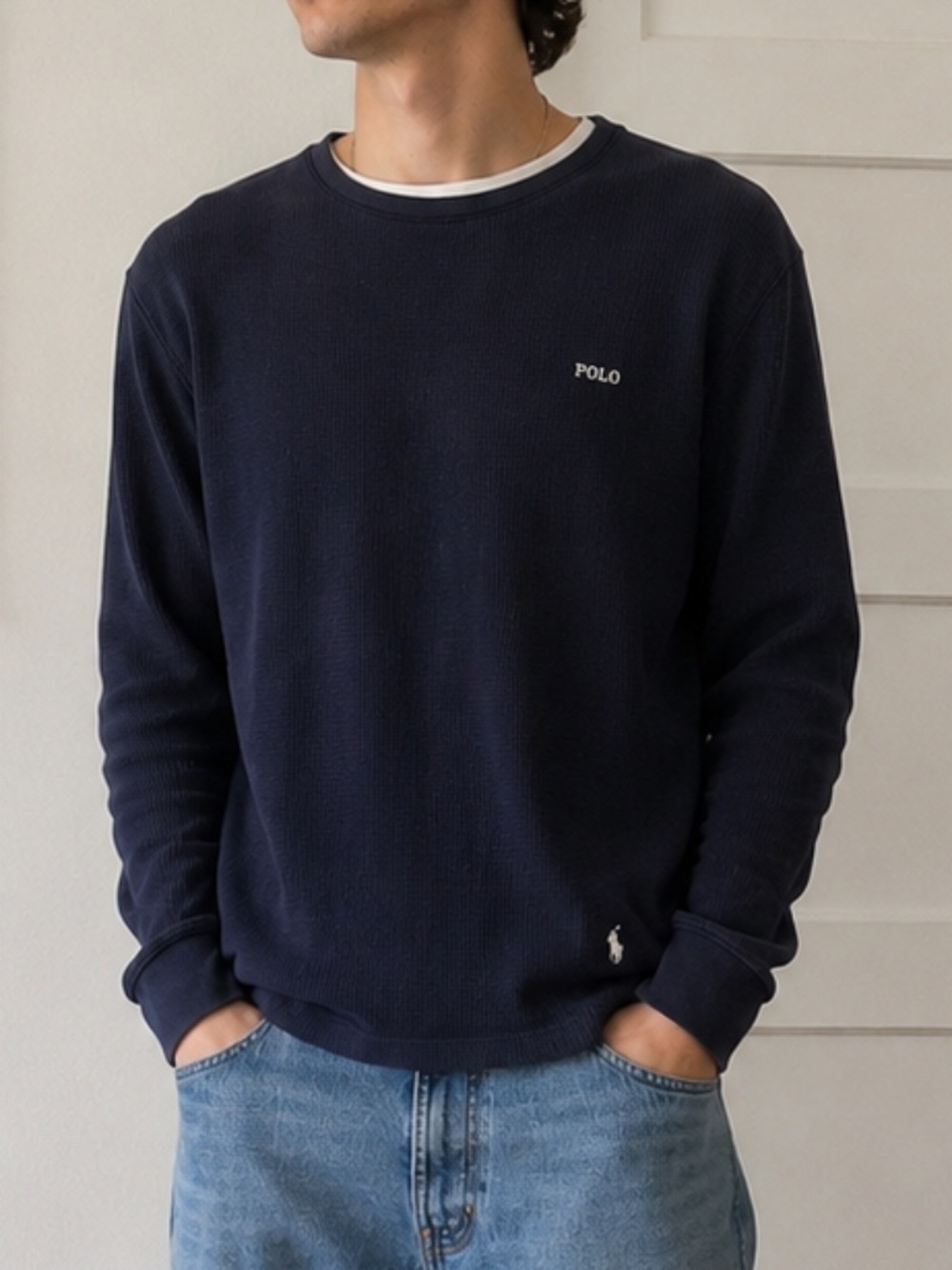 Polo Ralph Lauren Navy Thermal Waffle Knit Long Sleeve Tee L